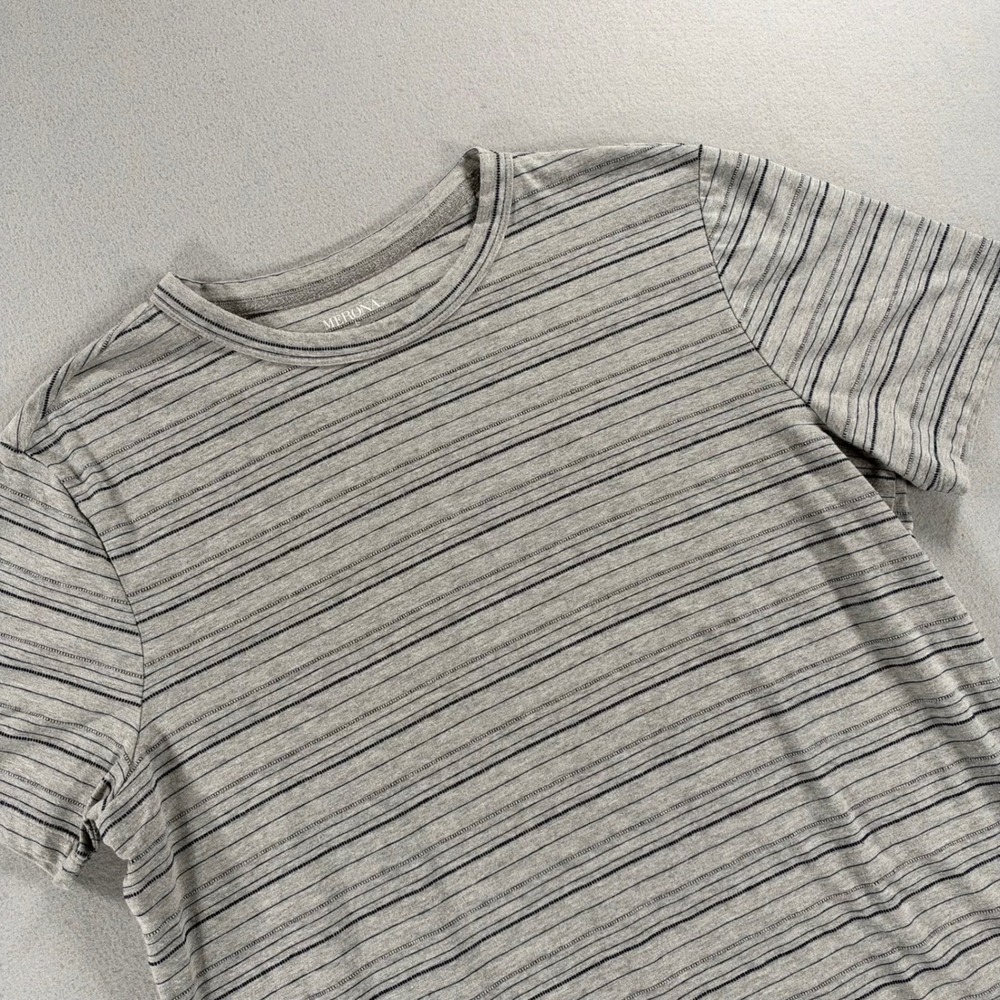 Merona T-Shirt Striped L Grey Short Sleeve Crew Neck